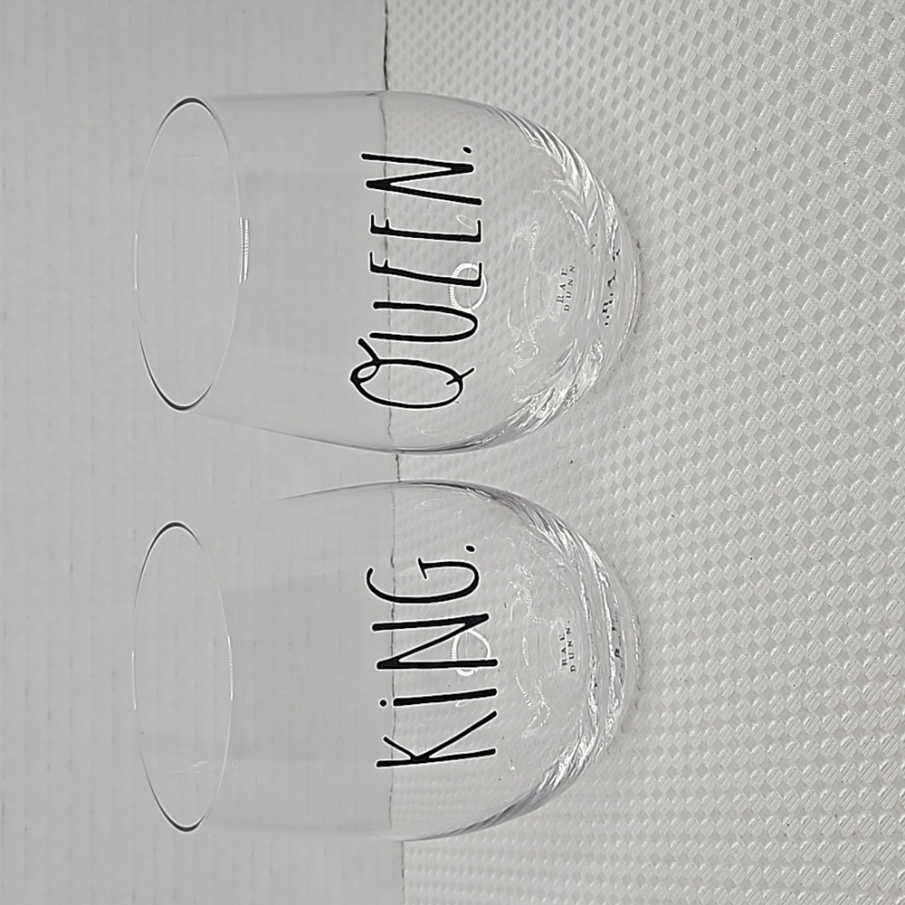RAE DUNN STEMLESS WINE GLASS" KING & QUEEN